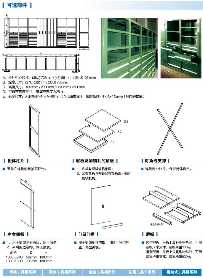 组装工具柜可选部件参数